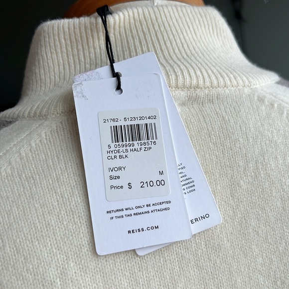 New REISS Hyde Half Zip Color Block Wool Sweater Size Medium (Ivory) - Picture 6 of 6